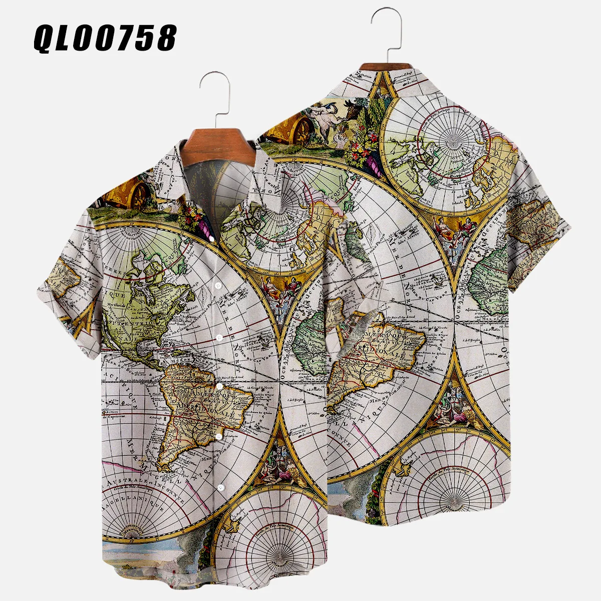 

Мужская Повседневная рубашка, гавайская блузка с коротким рукавом и 3D-принтом карт, размеры до 4XL, лето 2021
