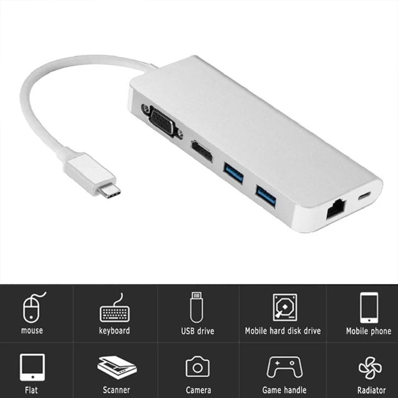Type C HUB Adapter USB C to HDMI VGA RJ45 TF Converter for
Type C HUB Adapter USB C to HDMI VGA RJ45 TF Converter for