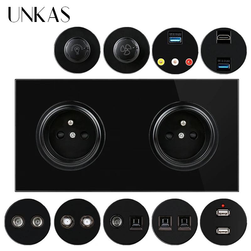 UNKAS двойная французская розетка + совместимому с HDMI USB светодиодный ТВ RJ11 телефон