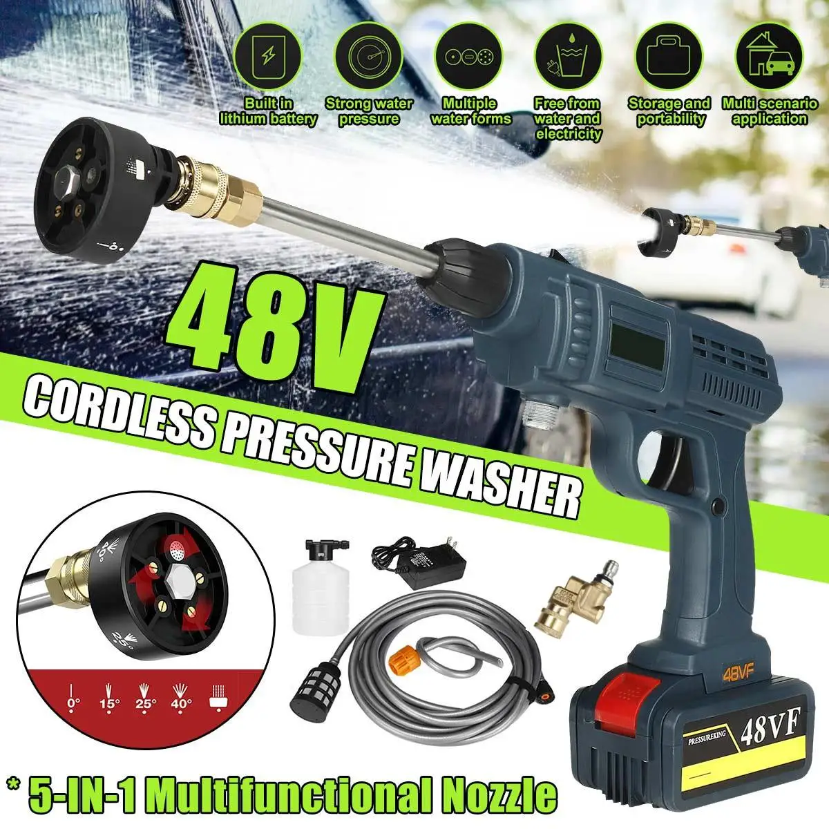 48V High Pressure Washer Handheld Wash Water Gun Rotating Nozzle Wireless Car Washing Machine Garden Cleaning Jet Tool + Battery
48V High Pressure Washer Handheld Wash Water Gun Rotating Nozzle Wireless Car Washing Machine Garden Cleaning Jet Tool + Battery