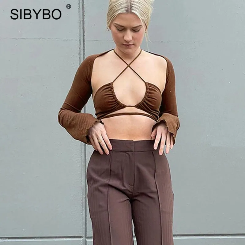 Sibybo Sexy Rib Y2K Hollow Out Crop Top Women Tee Shirt Casual Lace Up Corset Top And Long Sleeve Cardigan Two Piece Outfit 2021
Sibybo Sexy Rib Y2K Hollow Out Crop Top Women Tee Shirt Casual Lace Up Corset Top And Long Sleeve Cardigan Two Piece Outfit 2021