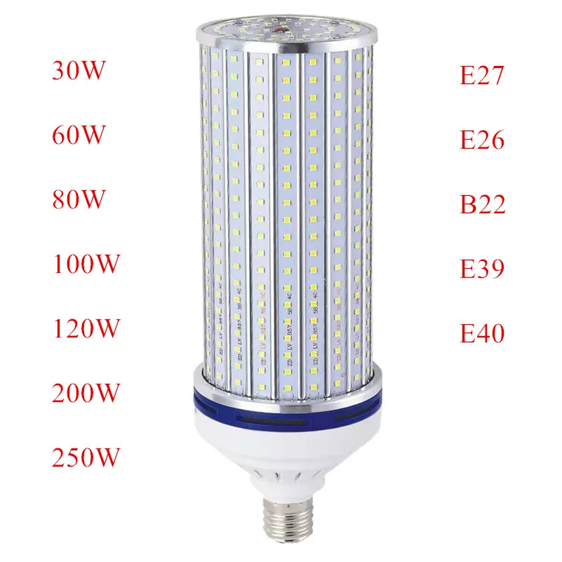 

Lampada 30W 60W 80W 100W 120W 200W 250W Corn Bulb Aluminum Lamp E27 E26 B22 E39 E40 LED Spot light AC 85-265v 2835 SMD Lighting