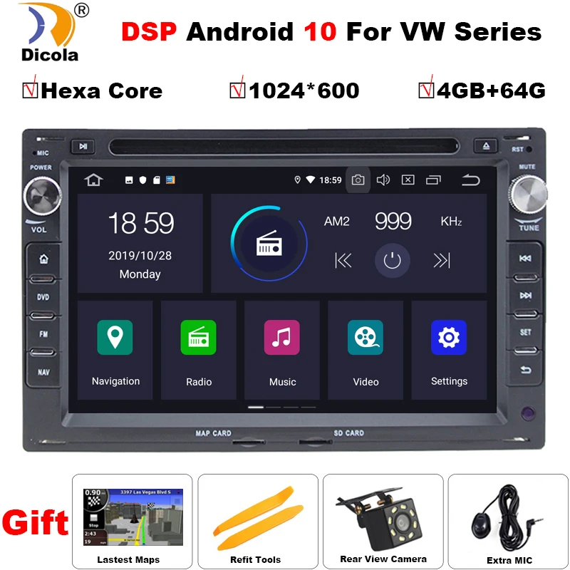 Автомобильный DVD-плеер PX6 Hexa Core DSP 7 дюймов 2 DIN IPS Android 10 GPS-навигатор для VW Golf 4 Sharan T4