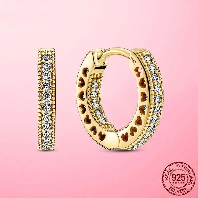 Silver Earring 925 Sterling Silver & Gold CZ Zircon Pave Heart Hoop Earrings for Women Earring Hoop Fine Jewelry Making Gift
Silver Earring 925 Sterling Silver & Gold CZ Zircon Pave Heart Hoop Earrings for Women Earring Hoop Fine Jewelry Making Gift
