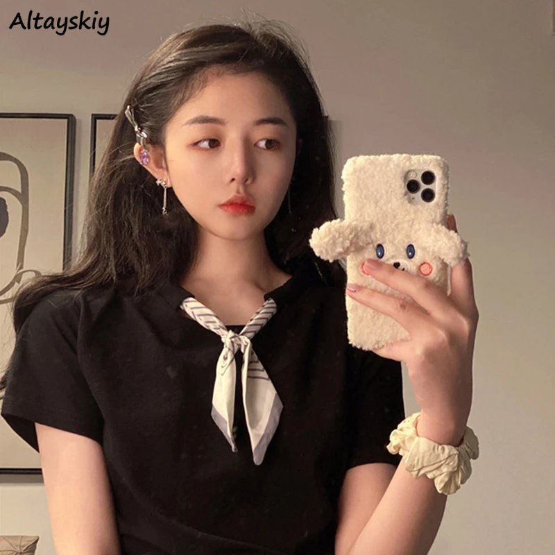Женские элегантные футболки Ulzzang, популярные простые однотонные милые футболки с бантом для девушек в колледже, повседневные подростковые ...
Женские элегантные футболки Ulzzang, популярные простые однотонные милые футболки с бантом для девушек в колледже, повседневные подростковые ...