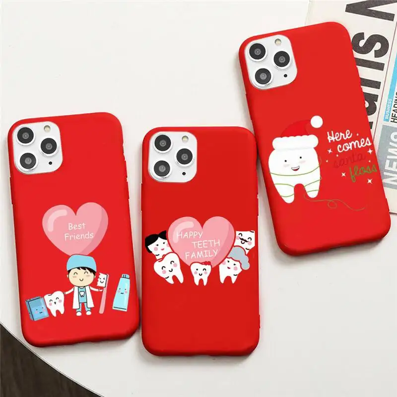 

Tooth Dentist Phone Case For IPhone 6 6s 7 8 Plus X Xs Xr Xsmax 11 12 Pro Promax 12mini Candy Red Silicone Cover