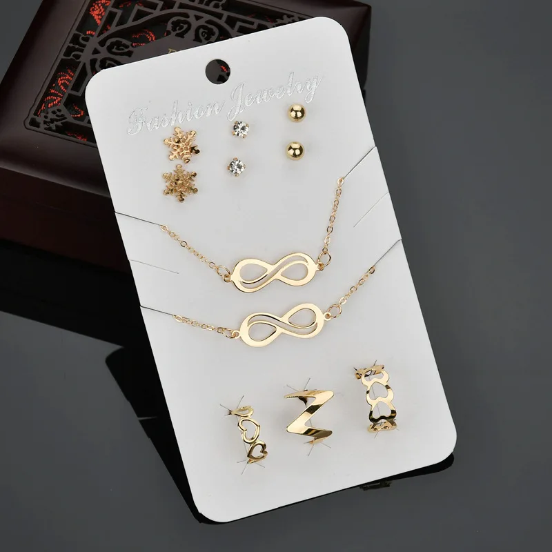 2020 New Punk style infinity symbol necklace snowflake earrings rings bracelet for women girls jewelry set decoration
2020 New Punk style infinity symbol necklace snowflake earrings rings bracelet for women girls jewelry set decoration