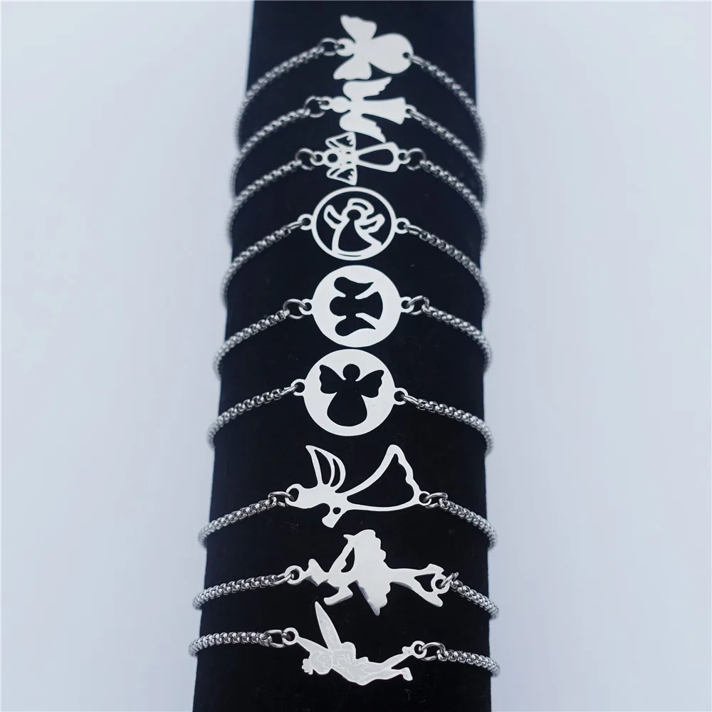 

Stainless Steel Bracelet Angel Wings Fairy Ballet Dancer Girl Wristband Women Jewelry Adjustable Size