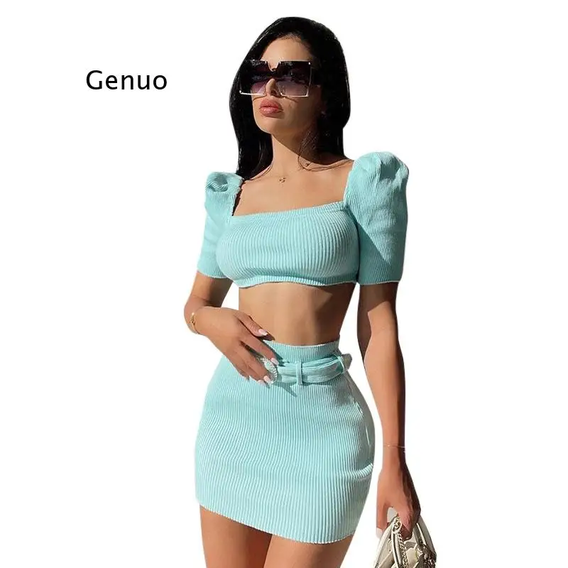 Sexy Party Club Women's Suit Summer 2021 Solid Square Collar Crop Top Belt Skirts 2 Piece Set Vetement Femme Outfits
Sexy Party Club Women's Suit Summer 2021 Solid Square Collar Crop Top Belt Skirts 2 Piece Set Vetement Femme Outfits