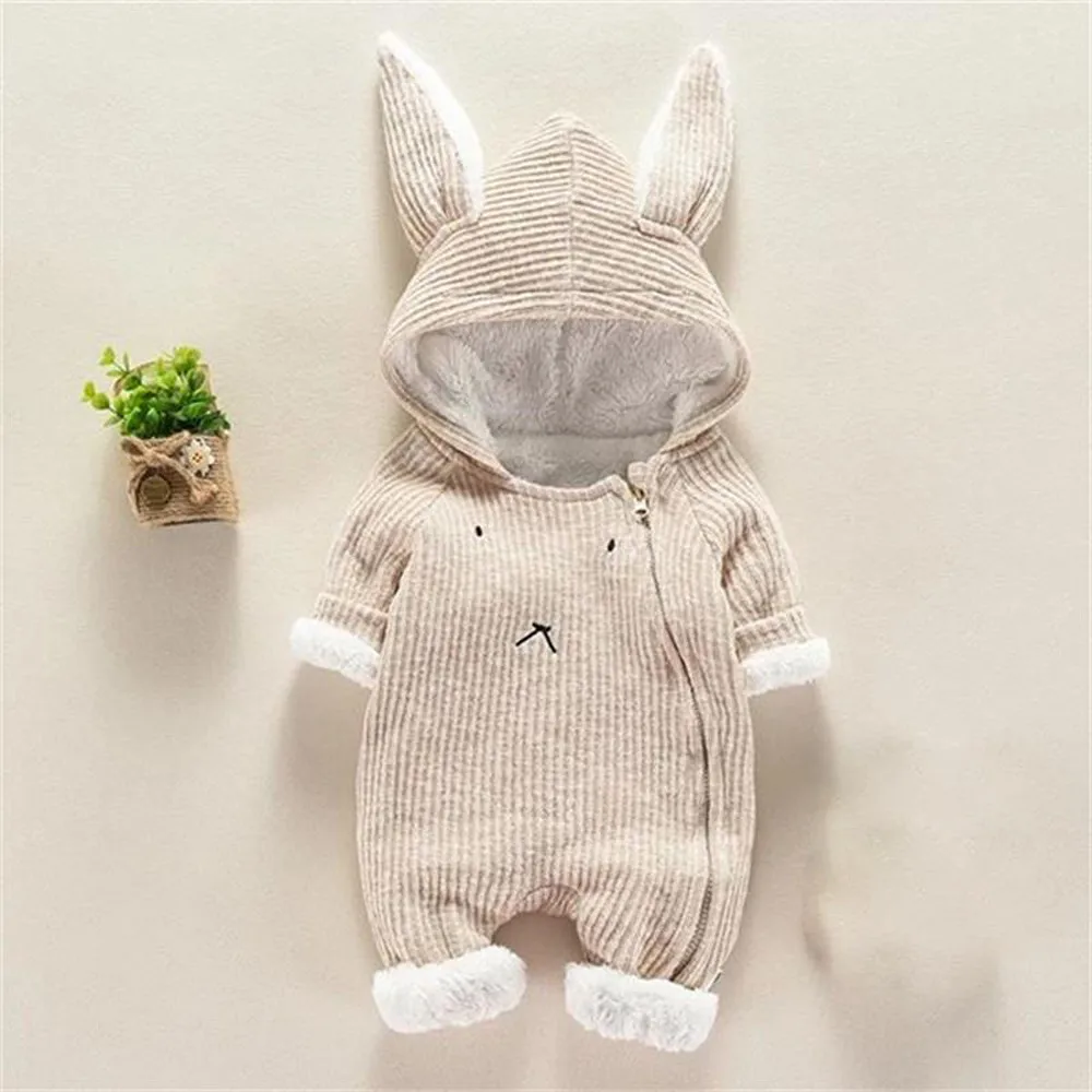 Newborn baby boy girl kids winter clothes toddler boy girl romper soft warm hooded solid winter jumpsuit baby winter outfits