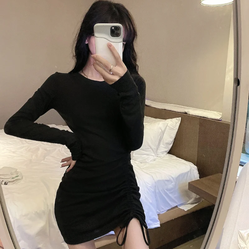 Wenfly Women's Clothes Drawstring Ruched Slim Elegance Dress O-Neck Lomg Sleeves Korean Buttocks Skinny Mini Dresses
Wenfly Women's Clothes Drawstring Ruched Slim Elegance Dress O-Neck Lomg Sleeves Korean Buttocks Skinny Mini Dresses