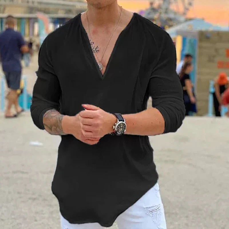 Fashion Men T-shirt Solid Loose Spring Autumn Long-sleeve Tee Shirt T Shirt For Men Sexy V-neck Casual Tops Hip Hop Streetwer
Fashion Men T-shirt Solid Loose Spring Autumn Long-sleeve Tee Shirt T Shirt For Men Sexy V-neck Casual Tops Hip Hop Streetwer
