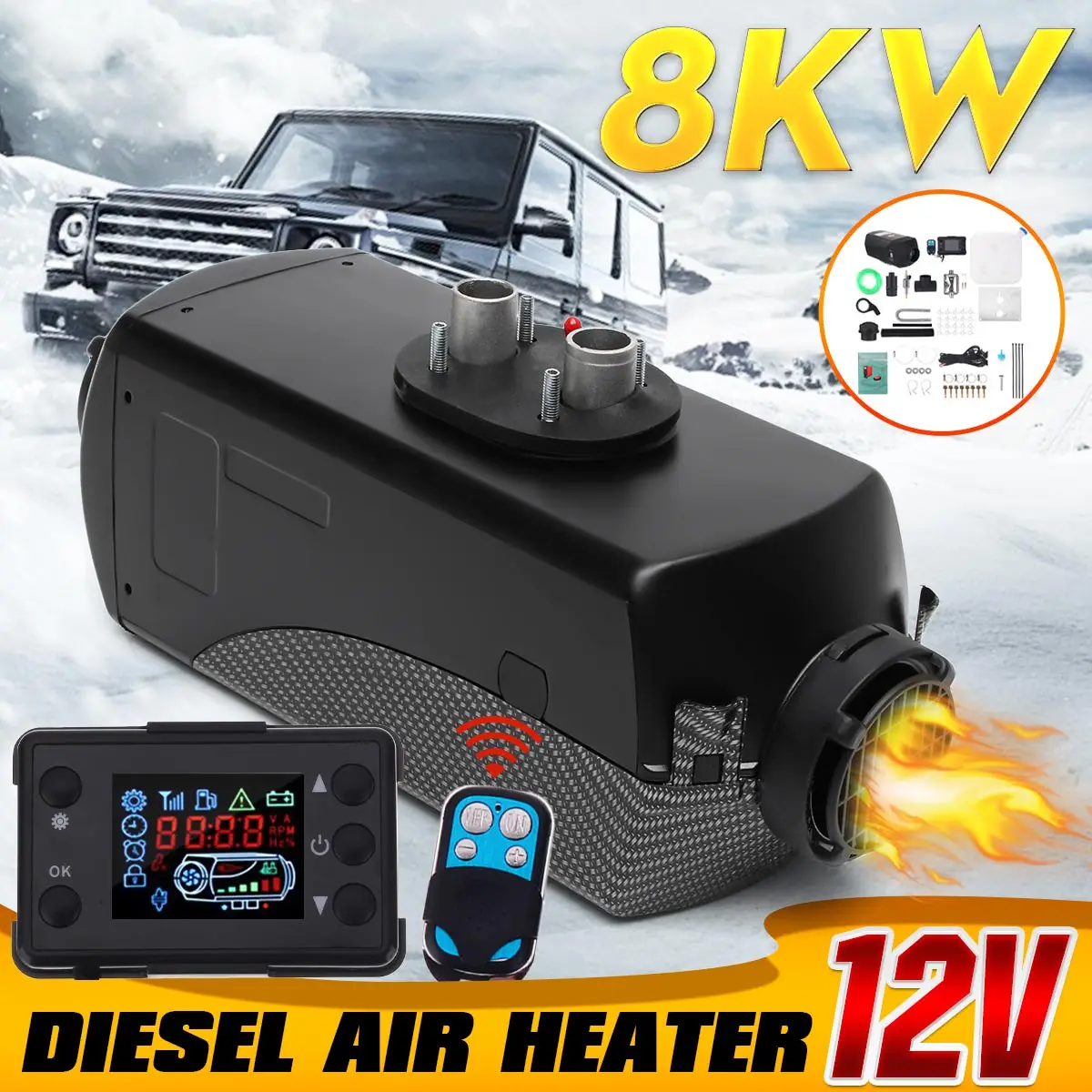 5-8KW 12V 24V Diesel Air Heater with Silencer Remote Control 10 L Fuel Tank for Car RV SUV Trailer Truck Various Diesel Vehicles
5-8KW 12V 24V Diesel Air Heater with Silencer Remote Control 10 L Fuel Tank for Car RV SUV Trailer Truck Various Diesel Vehicles