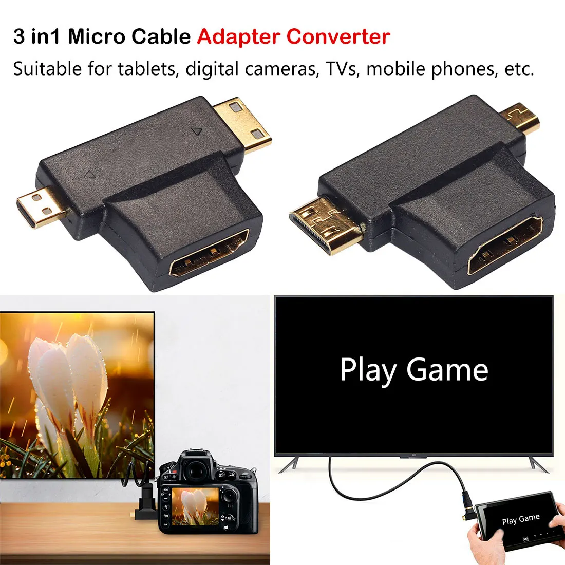 1080P 3 в 1 совместимому с HDMI к Micro Mini Совместимость мужской 4 Женский Кабель адаптер T