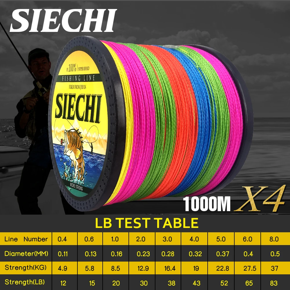 SIECHI 1000m 12-83LB 4 Strand PE Braided Fishing Line Multifilament Lines For Carp Fishing Saltwater Freshwater
SIECHI 1000m 12-83LB 4 Strand PE Braided Fishing Line Multifilament Lines For Carp Fishing Saltwater Freshwater