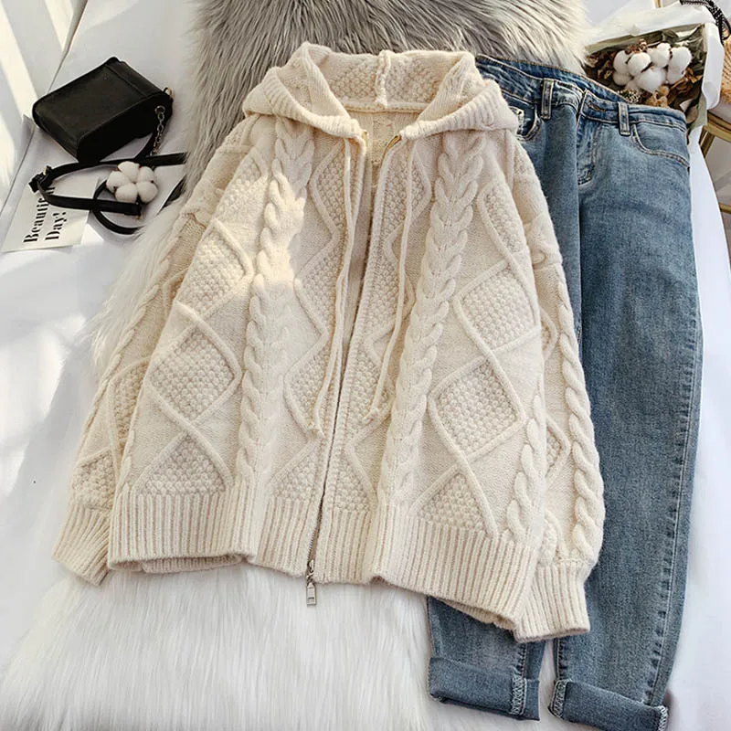 EBAIHUI Cardigan Women Korean Fashion Loose Knitting Solid Color Twist Hoodies Leisure Baggy Hooded Sweater Zipper Winter Jacket
EBAIHUI Cardigan Women Korean Fashion Loose Knitting Solid Color Twist Hoodies Leisure Baggy Hooded Sweater Zipper Winter Jacket