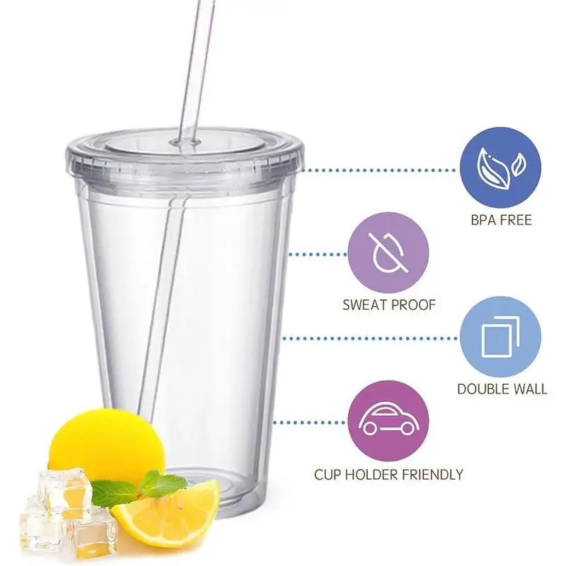 1Pc 500ml Double-layer Plastic Straw Cup Transparent Insulated Coffee Cup With Lid Reusable Straw Cup With Lid
1Pc 500ml Double-layer Plastic Straw Cup Transparent Insulated Coffee Cup With Lid Reusable Straw Cup With Lid