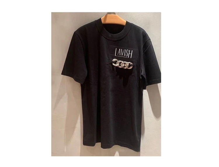 Casual Short-Sleeved Women's All-Match Top 2021 Summer New Loose T-shirt Chain Decoration Letter Print clothing
Casual Short-Sleeved Women's All-Match Top 2021 Summer New Loose T-shirt Chain Decoration Letter Print clothing