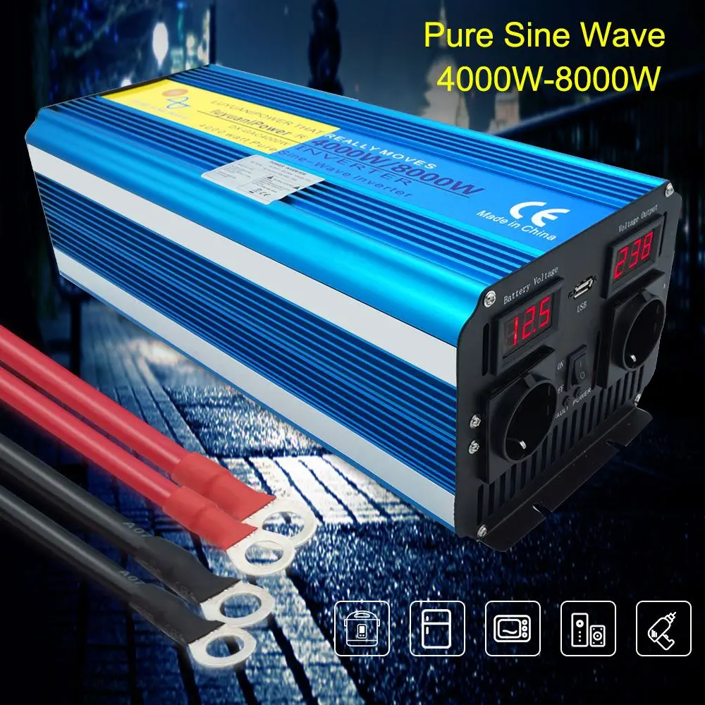 8000W pure sine wave Inverter 12V to 220-240V Voltage transformer remote control inverter Europe plug USB charging EU socket
8000W pure sine wave Inverter 12V to 220-240V Voltage transformer remote control inverter Europe plug USB charging EU socket