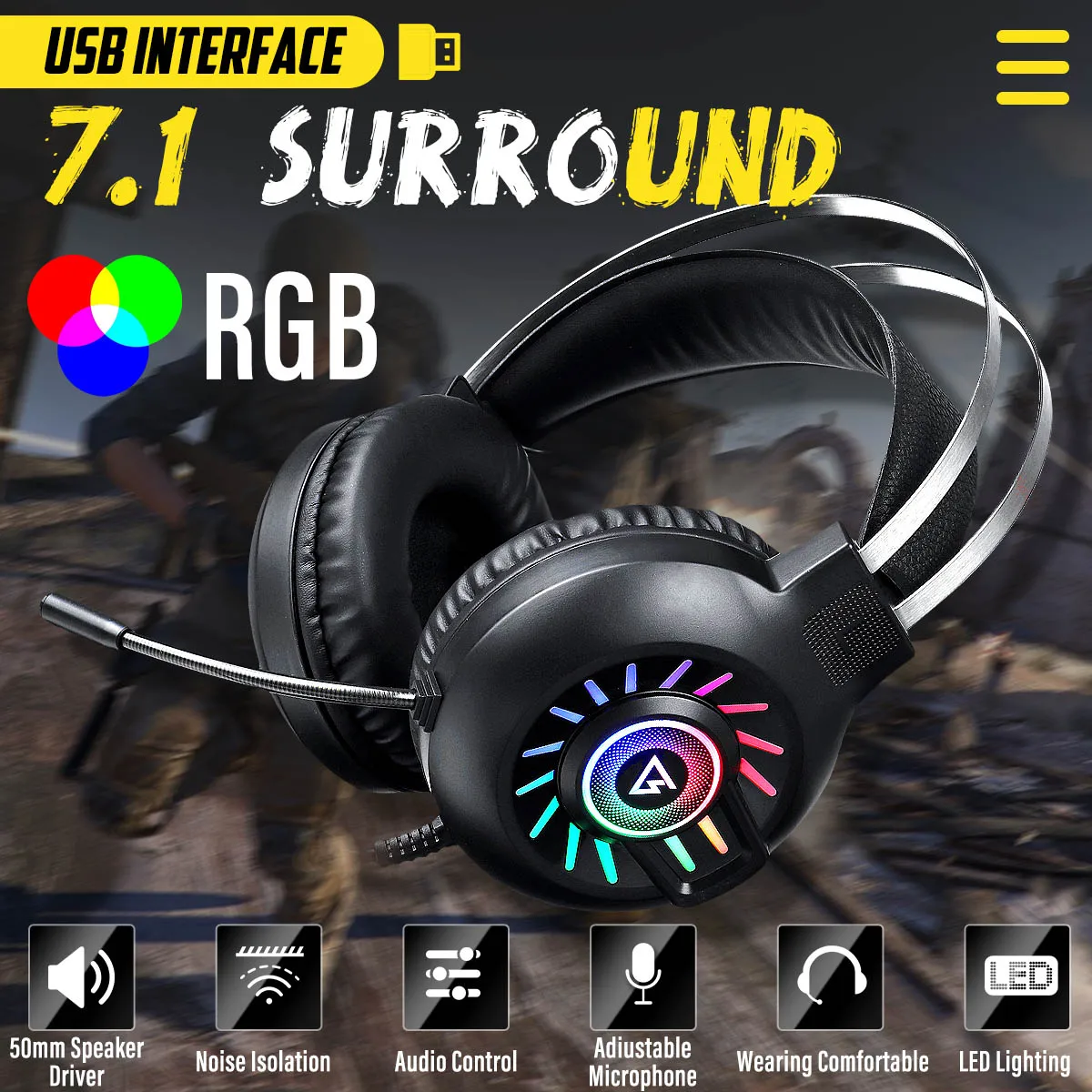 RGB LED Wired Gaming Headset 7.1 Surround Sound Stereo Earphones USB Microphone Breathing RGB Light For PC Gamer Headphones
RGB LED Wired Gaming Headset 7.1 Surround Sound Stereo Earphones USB Microphone Breathing RGB Light For PC Gamer Headphones