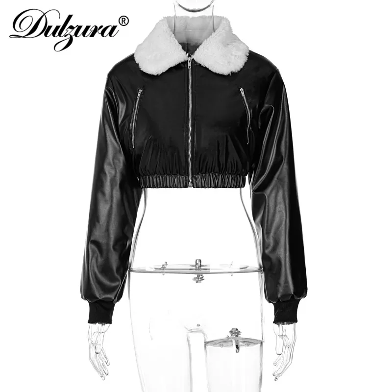 Dulzura Pu Fake Leather Women Long Sleeve Coats Short Jacket Fur Collar Zipper Streetwear 2020 Autumn Winter Tick Outerwear
Dulzura Pu Fake Leather Women Long Sleeve Coats Short Jacket Fur Collar Zipper Streetwear 2020 Autumn Winter Tick Outerwear