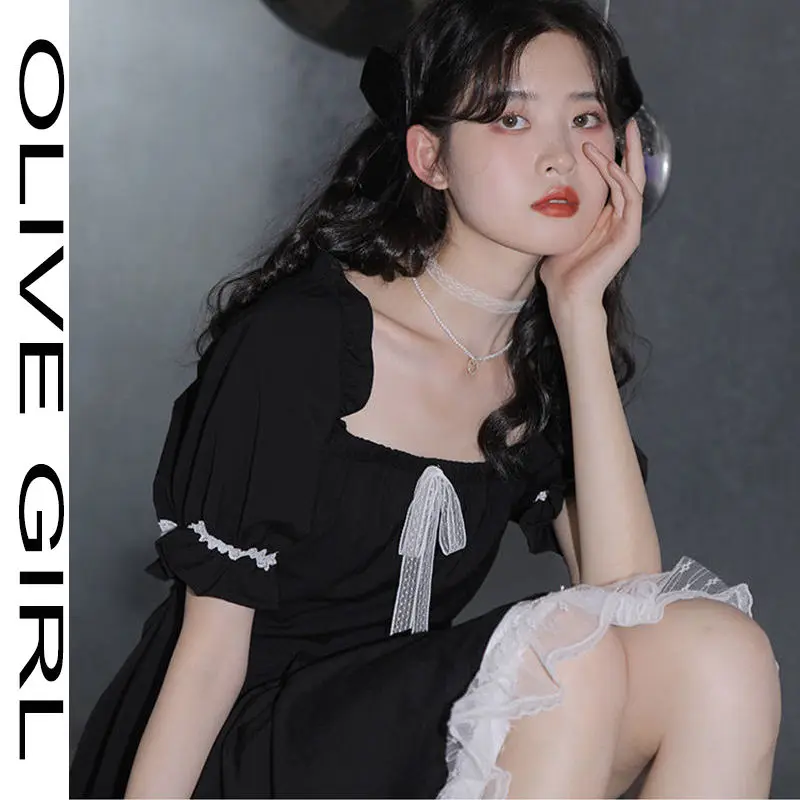 Girl Kawaii Mini Lolita Dress College Bow Lace Goth Women Summer 2021 Black Short Sleeve Japanese Sweet Cute Casual Dress
Girl Kawaii Mini Lolita Dress College Bow Lace Goth Women Summer 2021 Black Short Sleeve Japanese Sweet Cute Casual Dress
