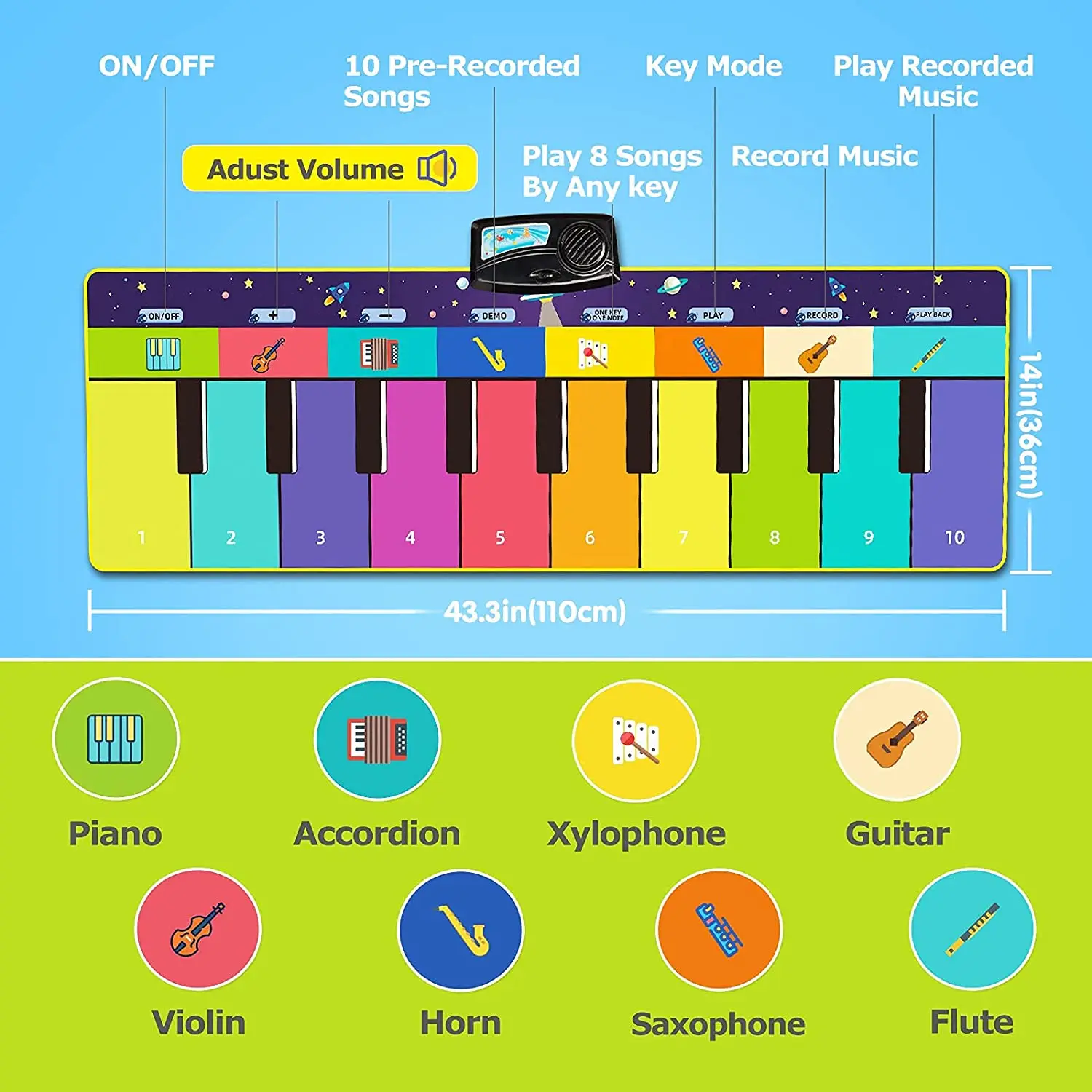 110x36 см музыкальный коврик для пианино детей клавиатура малышей с 8 инструментами