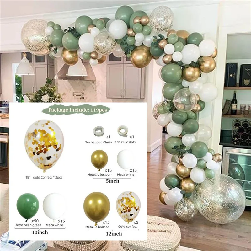 

127pcs Balloons Garland Chain Green Wreath Metallic Confetti Balloon DIY Birthday Party Decoration Wedding Backdrop Arch