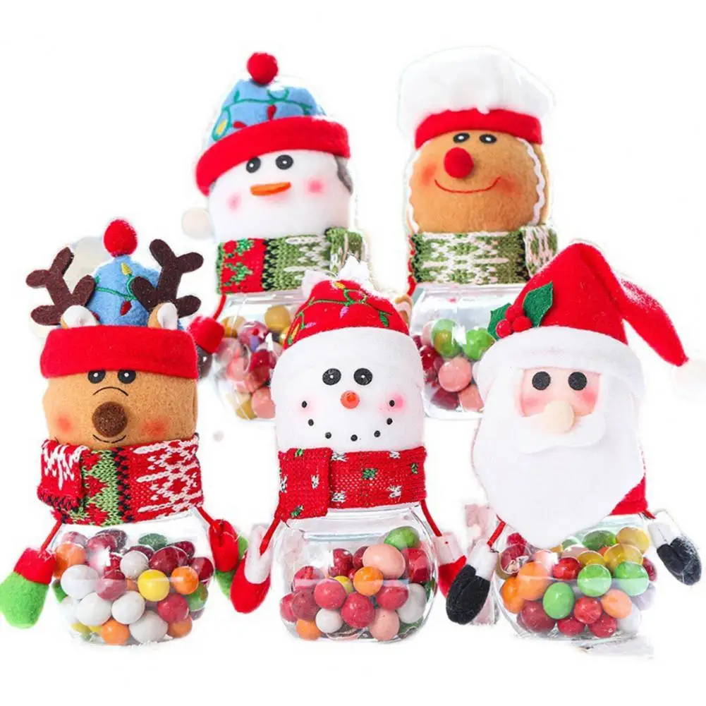 

Candy Jar Plastic Transparent Christmas Gifts Bag Santa Elk Snowman Candy Storage Bottle for Kids For Home Decor New Year 2022
