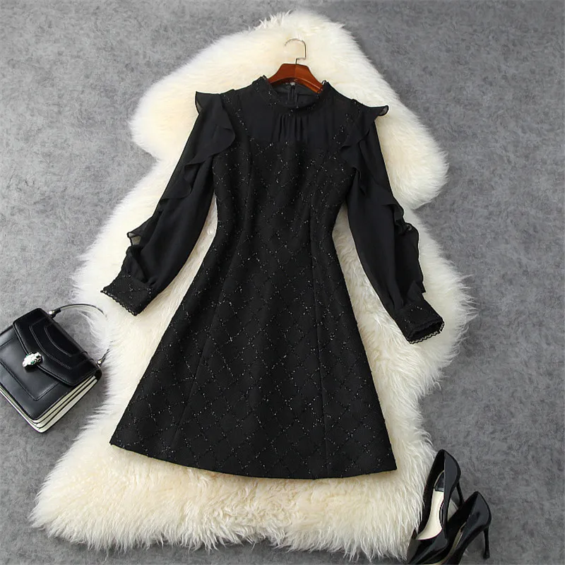 Spring Autumn Elegant Ruffle Chiffon Patchwork Dress Women Clothes Full Sleeve Designers Short Black Party Robe Femme Vestidos
Spring Autumn Elegant Ruffle Chiffon Patchwork Dress Women Clothes Full Sleeve Designers Short Black Party Robe Femme Vestidos