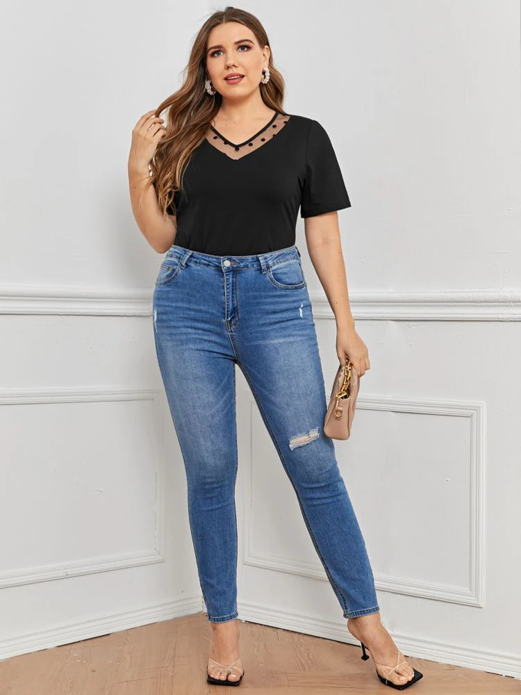 Summer Short Sleeve Large Size Tops Women's Solid Black T-shirt Pair With Leggings ladies Casual Shirt
Summer Short Sleeve Large Size Tops Women's Solid Black T-shirt Pair With Leggings ladies Casual Shirt
