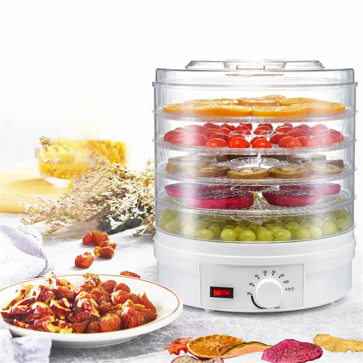 110V Dried Fruit Vegetables Herb Meat Machine Household MINI Food Dehydrator Pet Meat Dehydrated 5 trays Snacks Air Dryer
110V Dried Fruit Vegetables Herb Meat Machine Household MINI Food Dehydrator Pet Meat Dehydrated 5 trays Snacks Air Dryer
