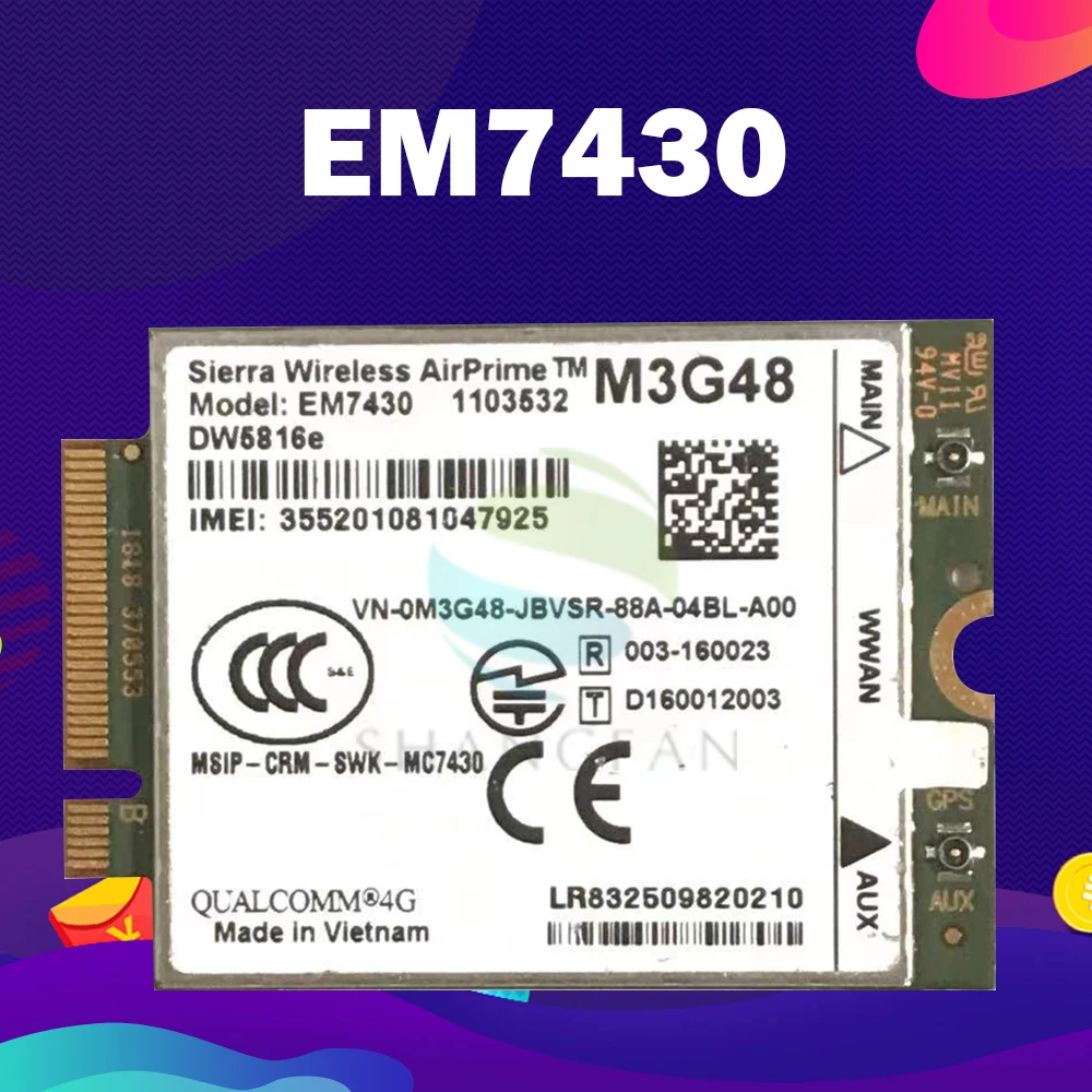 EM7430 DW5816e 1102682 Cat6 300M 4G карта LTE DW5816e для DELL Latitude 7280 7285 7290 7389 7390 7480 E7470 GWH63 7490 Мбит/с
EM7430 DW5816e 1102682 Cat6 300M 4G карта LTE DW5816e для DELL Latitude 7280 7285 7290 7389 7390 7480 E7470 GWH63 7490 Мбит/с