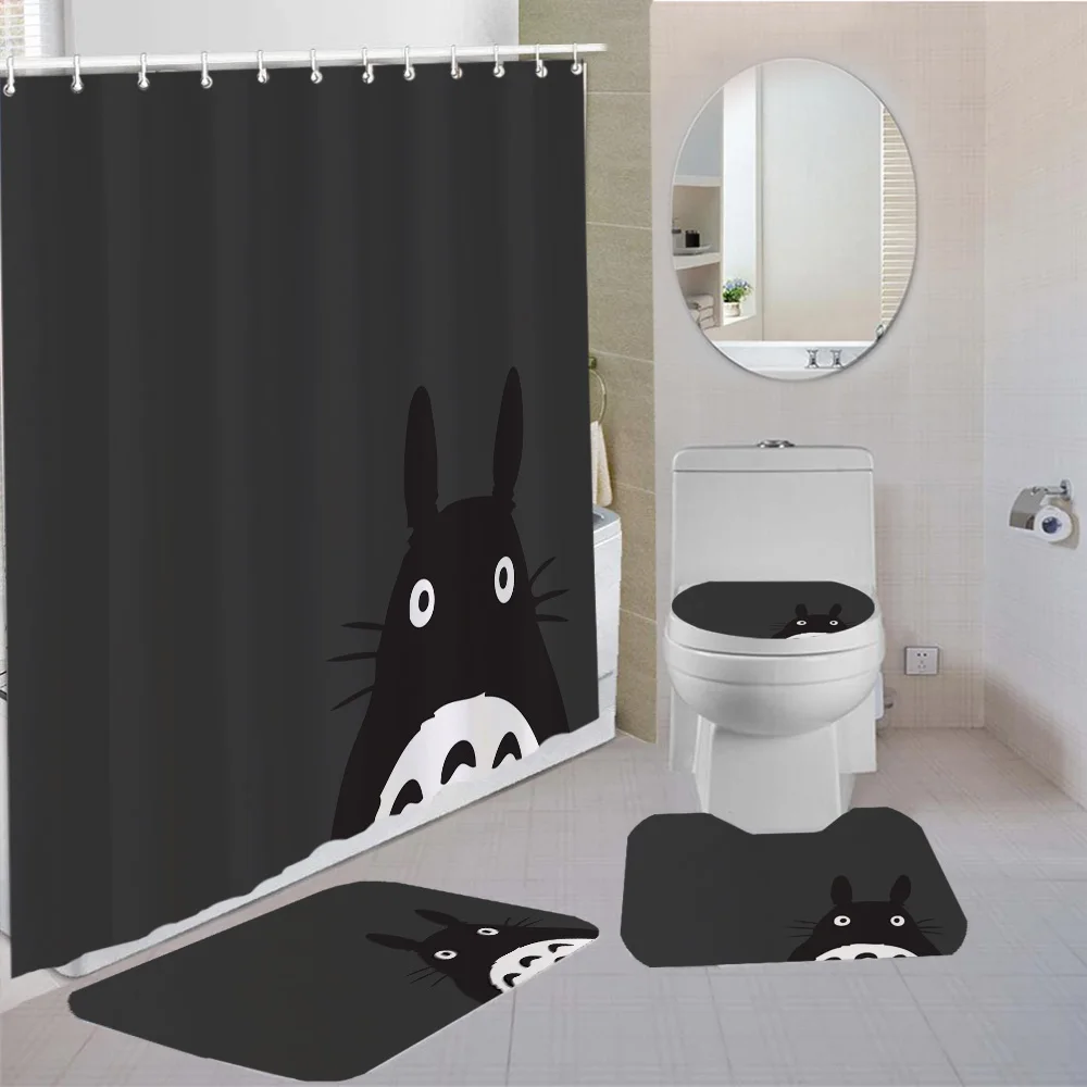 Наборы штор для душа Totoro 3/4 шт. аниме мультфильм ковер туалет 3D принт коврик