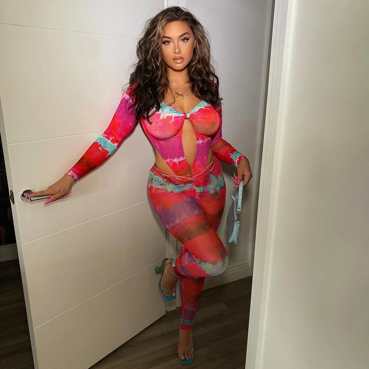 Sexy Jumpsuits Hollow Mesh Perspective Long Sleeve V Neck Bodys Printed Skinny Jumpsuit Flexible Breathable Bodysuit Party
Sexy Jumpsuits Hollow Mesh Perspective Long Sleeve V Neck Bodys Printed Skinny Jumpsuit Flexible Breathable Bodysuit Party