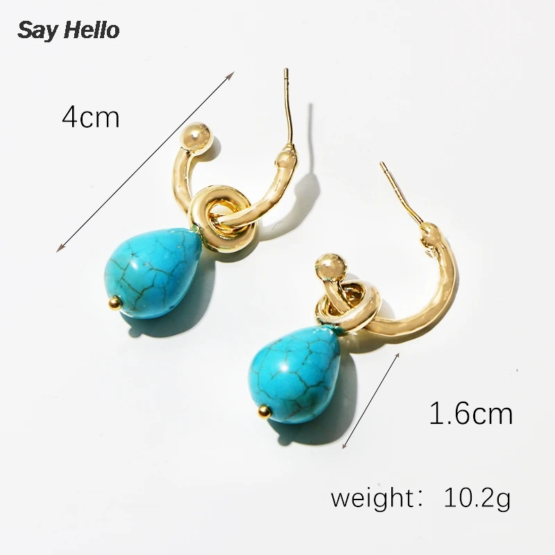 SAY HELLO 2021 New Turquoises Water-shaped Dangle Earring for Women Female Geometric ZA Drop Earring Jewelry Brinco A0538
SAY HELLO 2021 New Turquoises Water-shaped Dangle Earring for Women Female Geometric ZA Drop Earring Jewelry Brinco A0538