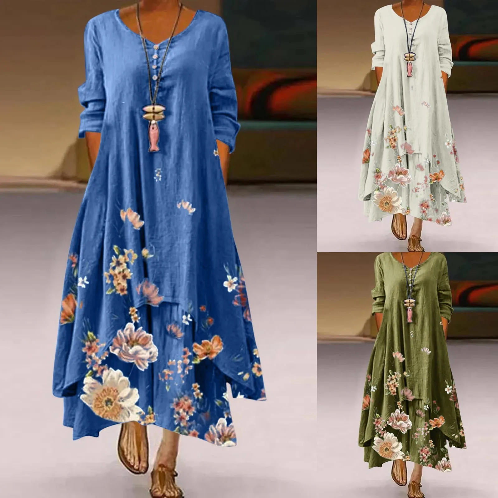 2021 New Women Floral Print Long Dress, Loose Fit Long Sleeve Irregular Hem Dress for Summer
2021 New Women Floral Print Long Dress, Loose Fit Long Sleeve Irregular Hem Dress for Summer