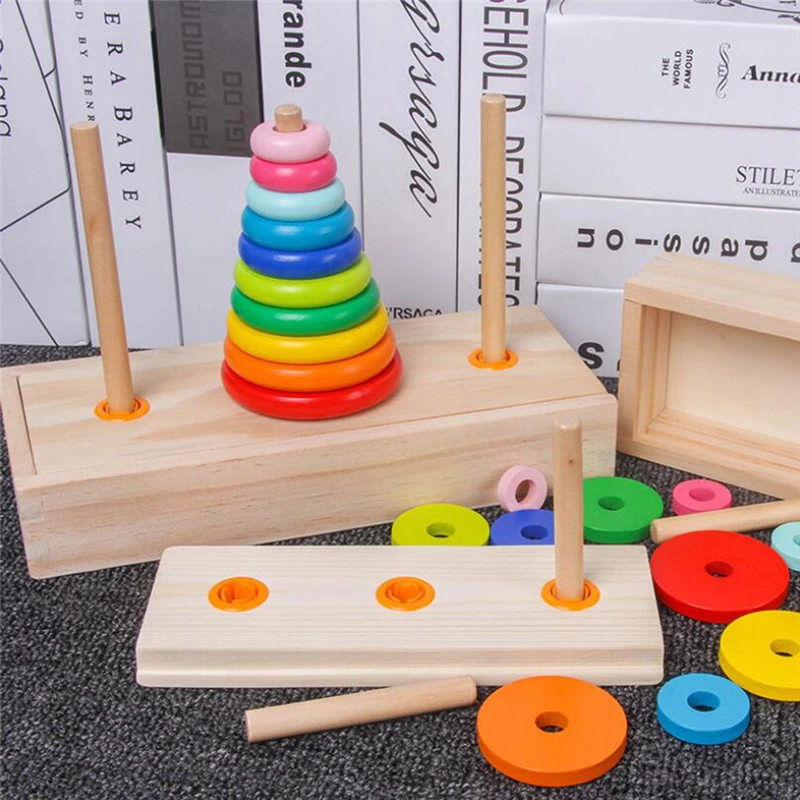 

Башня Ханой, детские развивающие игрушки, безопасная Детская Деревянная Классическая Математическая головоломка для раннего обучения, игр...
