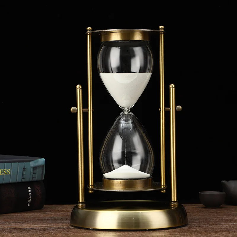 

Retro Fashion Creative Spin Glass Hourglass 60 Minutes Timer Modern Art Minimalist Metal Craftwork Home Decorative Accessory