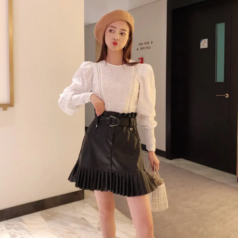 Sexy with belt black leather skirts womens ruffle skirt chic party pleated skirt Streetwear office mini skirt korean faldas
Sexy with belt black leather skirts womens ruffle skirt chic party pleated skirt Streetwear office mini skirt korean faldas