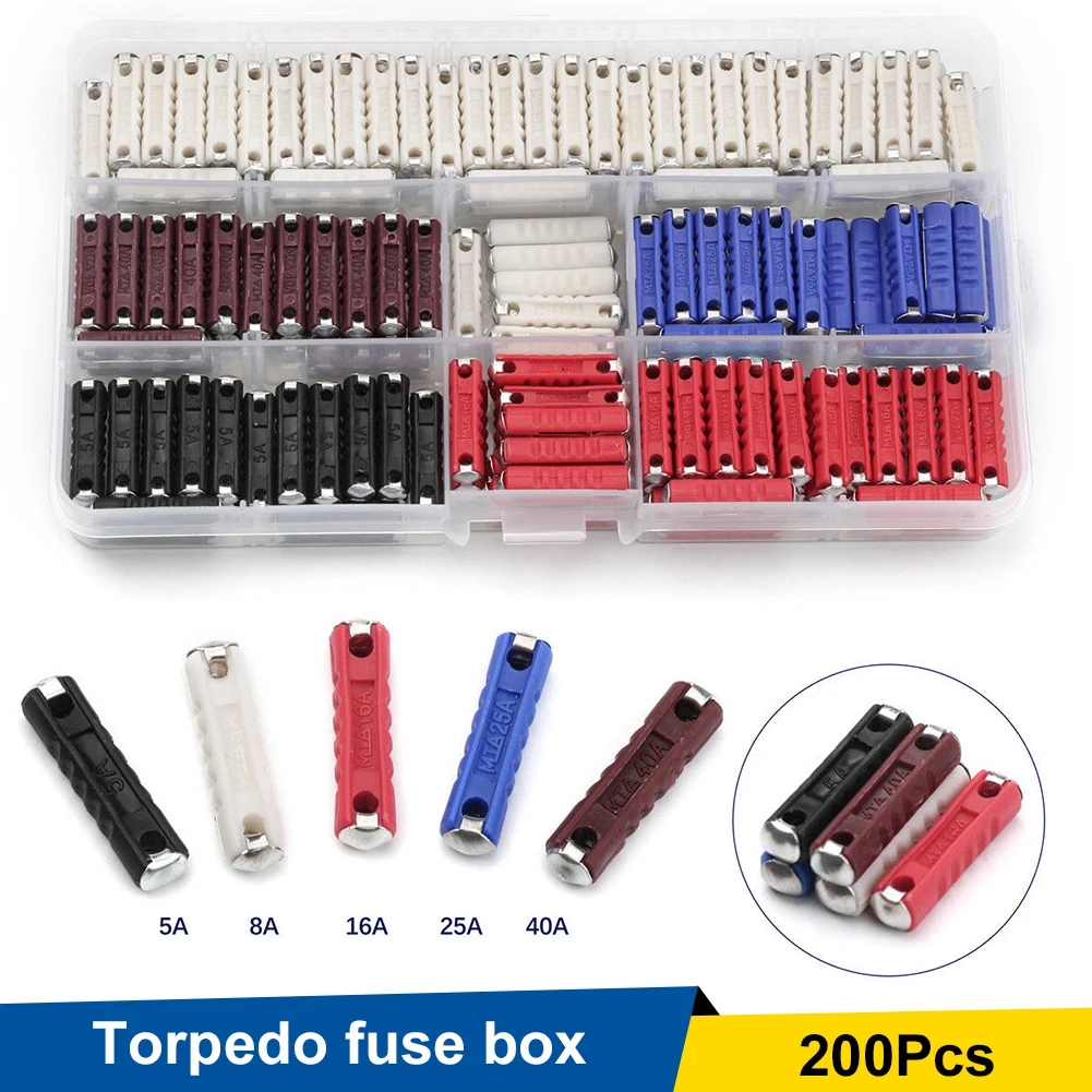 200Pcs Car Torpedo Fuse Combination Assortment European Automotive Fuse 5A 8A 16A 25A 40A with Storage Case Car Accessories
200Pcs Car Torpedo Fuse Combination Assortment European Automotive Fuse 5A 8A 16A 25A 40A with Storage Case Car Accessories