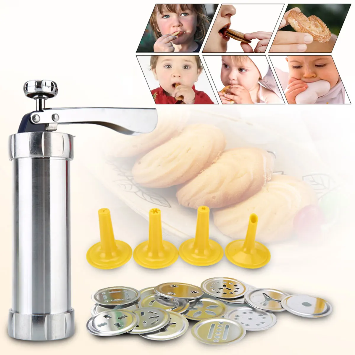 Cookie Press Stainless Steel Cookie Press Gun Kit Biscuit Maker with 20 Cookie Discs 4 Nozzles
Cookie Press Stainless Steel Cookie Press Gun Kit Biscuit Maker with 20 Cookie Discs 4 Nozzles