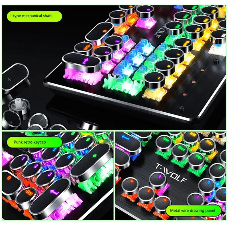 T-WOLF T70 Wired Punk Mechanical Keyboard USB 104 Keys LED Backlight Gaming Keypad for Computer Laptop Home Office
T-WOLF T70 Wired Punk Mechanical Keyboard USB 104 Keys LED Backlight Gaming Keypad for Computer Laptop Home Office