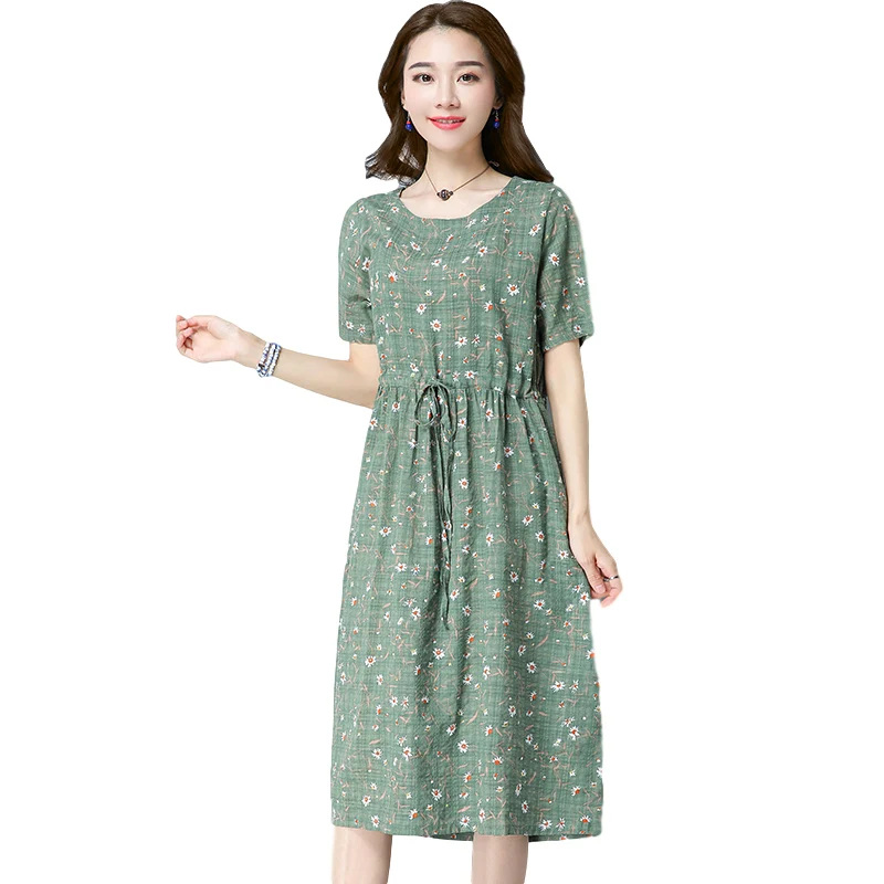 Summer Big Size Women Clothing Loose Slim Cotton Linen Beach Style Lace Up Woman Dresses Floral Print Short Sleeve Midi Dress
Summer Big Size Women Clothing Loose Slim Cotton Linen Beach Style Lace Up Woman Dresses Floral Print Short Sleeve Midi Dress