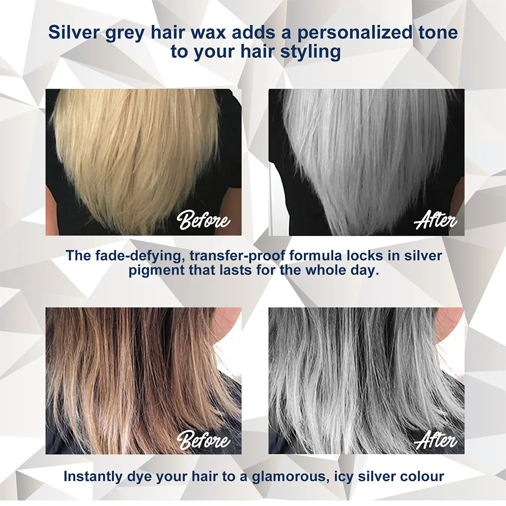 Color Hair Wax Styling Pomade Silver Grandma Grey Disposable Natural Hair Washable Strong Gel Cream Hair Dye Women Men 30ML
Color Hair Wax Styling Pomade Silver Grandma Grey Disposable Natural Hair Washable Strong Gel Cream Hair Dye Women Men 30ML