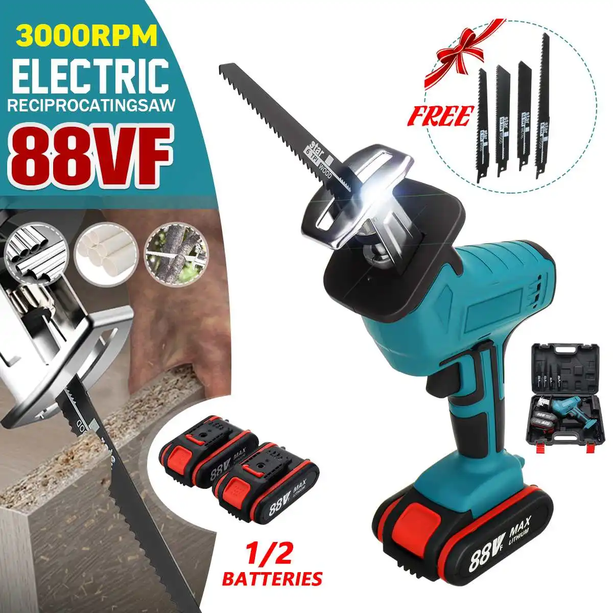 3000RPM/MIN 88VF Cordless Electric Reciprocating Saw Variable Speed Metal Wood Cutting Tool Electric Saw for Makita 21V Battery
3000RPM/MIN 88VF Cordless Electric Reciprocating Saw Variable Speed Metal Wood Cutting Tool Electric Saw for Makita 21V Battery
