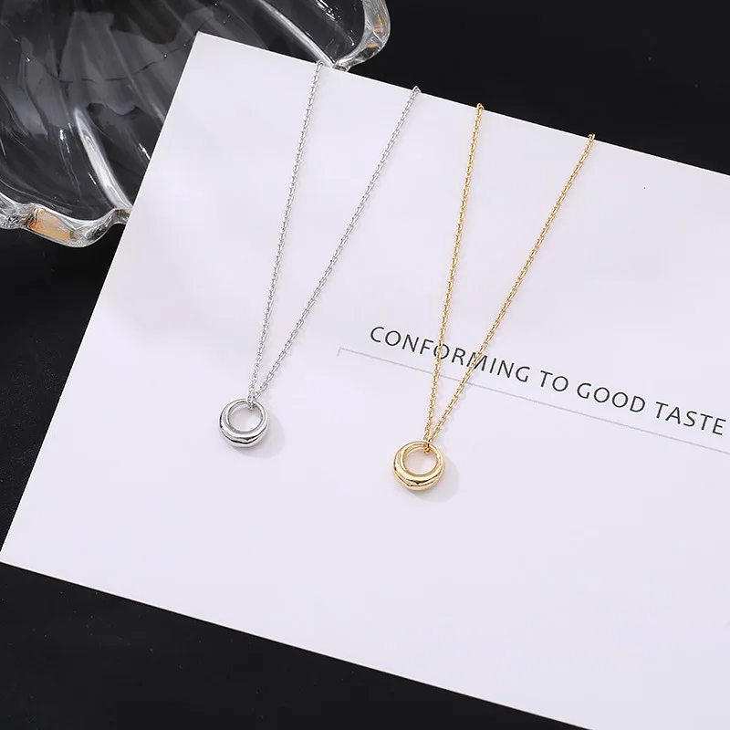 

PANJBJ S925 Sterling Silver Fashion Net Celebrity Cold Wind Ring Necklace Female Wild Clavicle Chain Simple Wild Fashion Gift