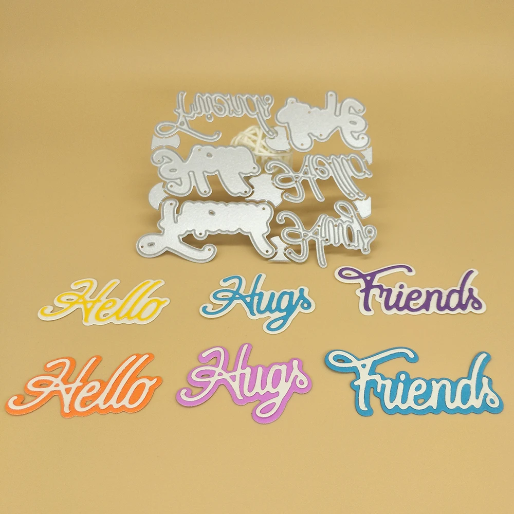3 English phrases: hello, hugs, friends metal cutting dies for scrapbook photo album decoration DIY handmade art
3 English phrases: hello, hugs, friends metal cutting dies for scrapbook photo album decoration DIY handmade art