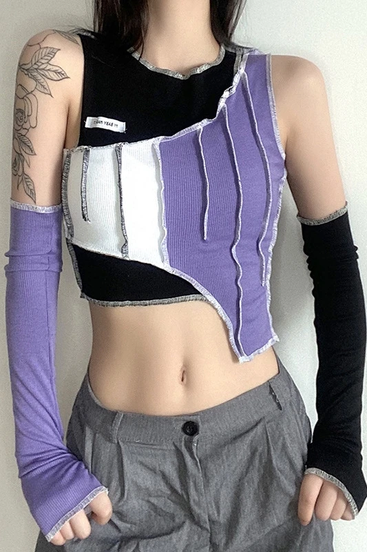 Retro stitching contrast color fashion T-shirt with sleeves for women, high waist, all-match Western style, new fashion products
Retro stitching contrast color fashion T-shirt with sleeves for women, high waist, all-match Western style, new fashion products