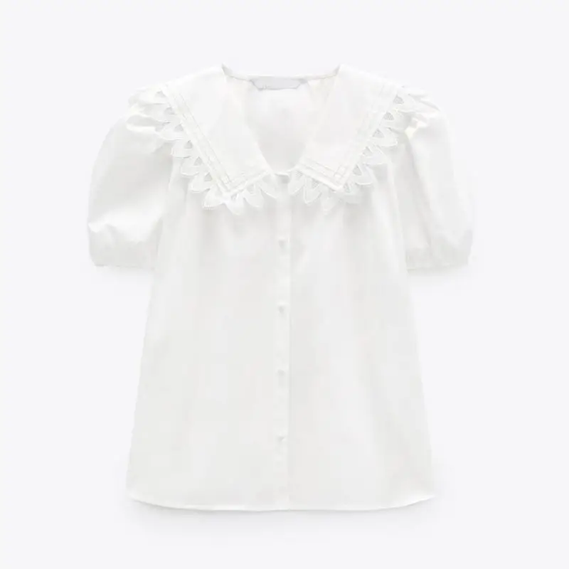 EleeMee 2021 Summer Solid Color Shirt For Women Short Sleeve Doll Collar Single Breasted White Loose Female Tops Size S-L
EleeMee 2021 Summer Solid Color Shirt For Women Short Sleeve Doll Collar Single Breasted White Loose Female Tops Size S-L